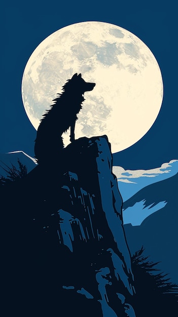 a wolf is on a mountain with stars in the background