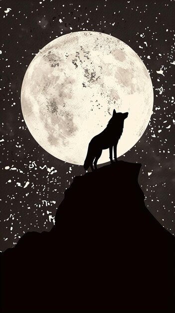 a wolf is on a mountain with stars in the background