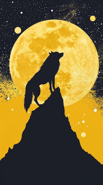 a wolf is on a mountain with stars in the background