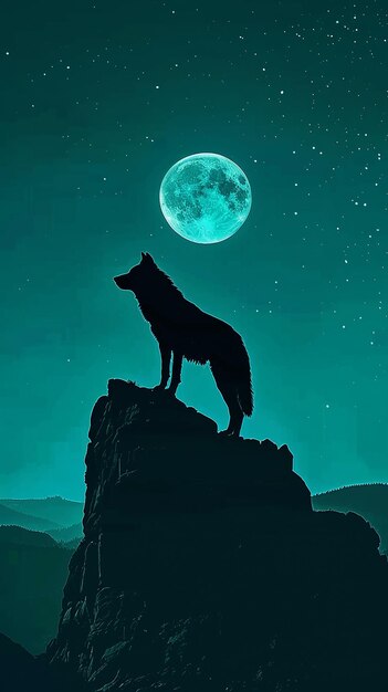 a wolf is on a mountain with stars in the background