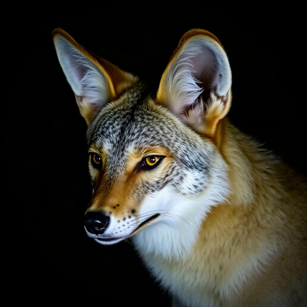 a wolf is shown in the dark with a black background