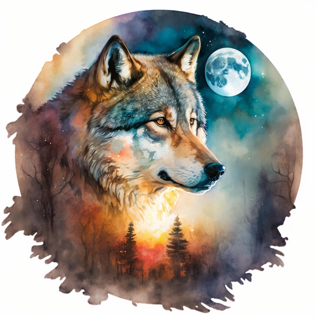 Wolf Moon Watercolor Abstract