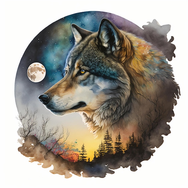 Wolf Moon Watercolor Abstract