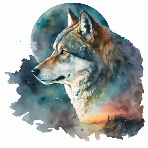 Wolf Moon Watercolor Abstract