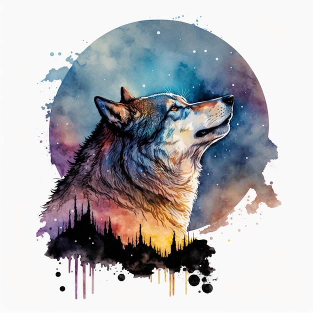 Wolf Moon Watercolor Abstract