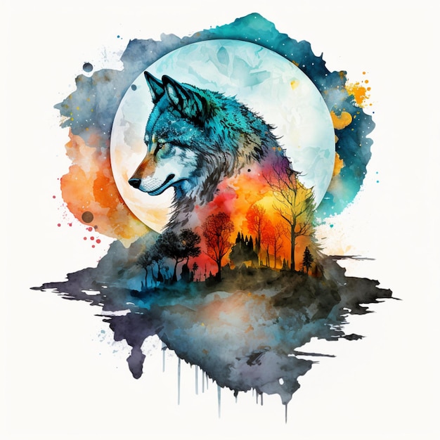 Wolf Moon Watercolor Abstract