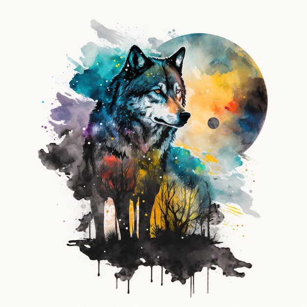 Wolf Moon Watercolor Abstract