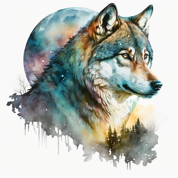 Wolf Moon Watercolor Abstract