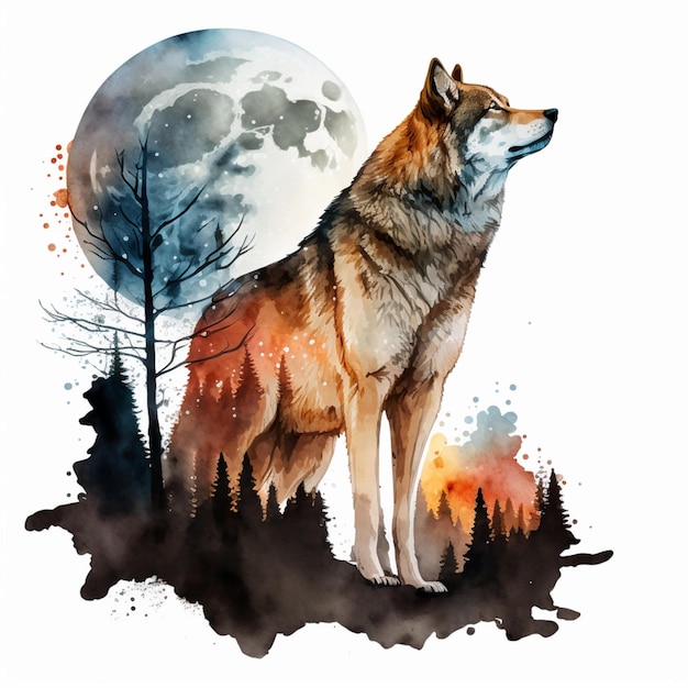 Wolf Moon Watercolor Abstract