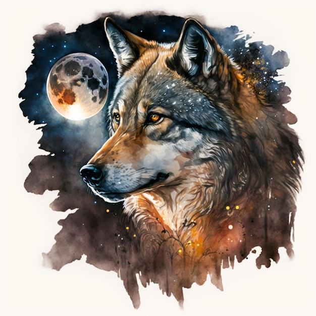 Wolf Moon Watercolor Abstract