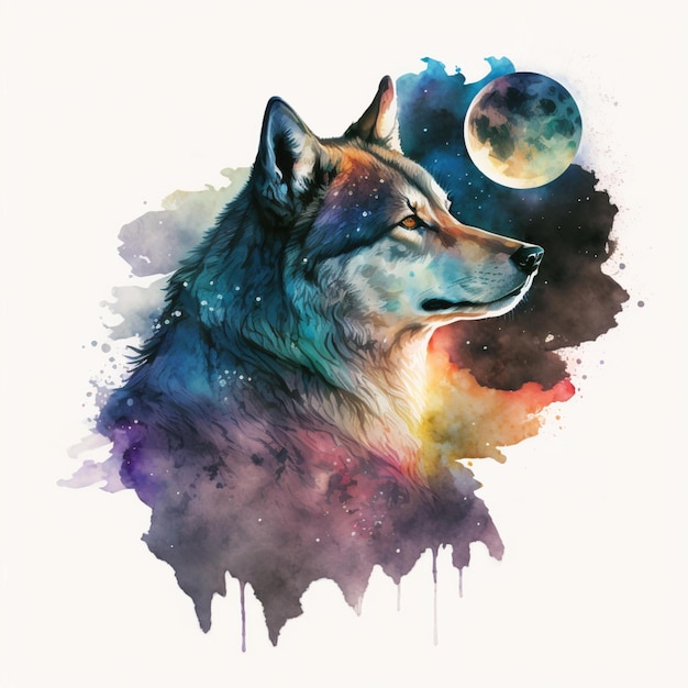 Wolf Moon Watercolor Abstract