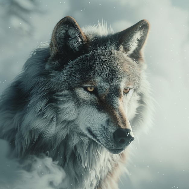 Wolf in a Natural Foggy Environment