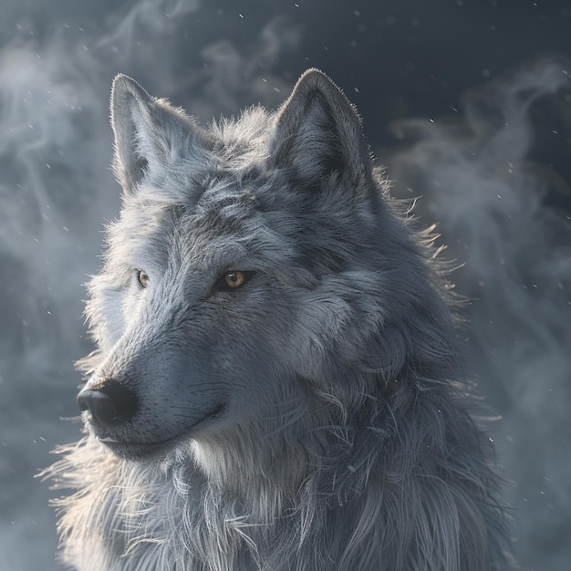 Wolf in a Natural Foggy Environment