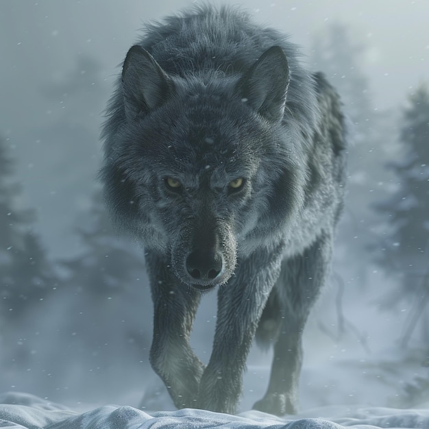 Wolf in a Natural Foggy Environment