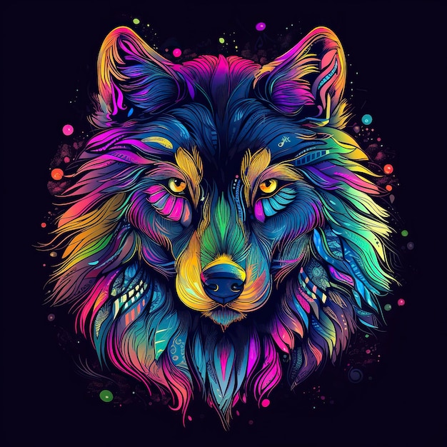 Wolf in neon colors Generative AI