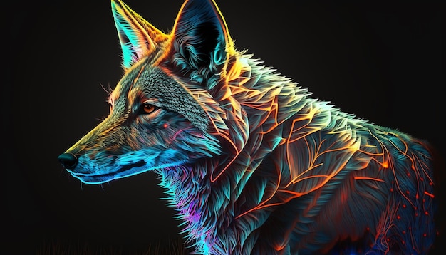 Wolf neon digital art jackal animal AI Generated