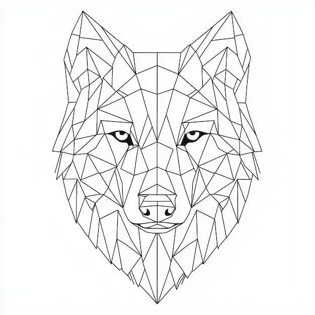 Photo wolf portrait in geometric lines a captivating and minimalist depiction of a wolf39s head rendered in geometric lines this black and white illustration creates a striking visual