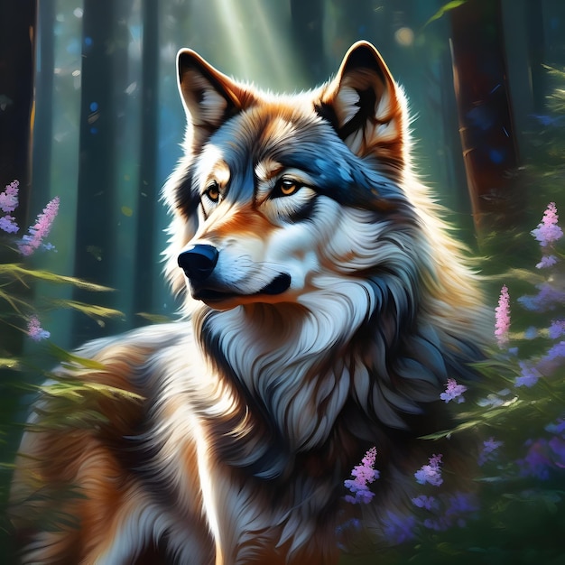 Wolf portrait painting