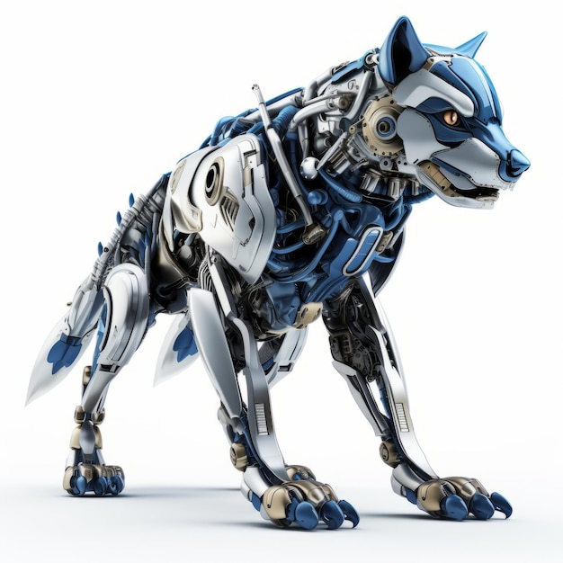 Wolf robot robotic animal isolated over white background AI Generated