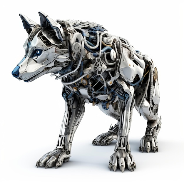 Wolf robot robotic animal isolated over white background AI Generated