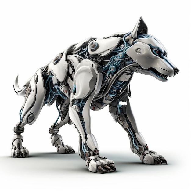 Wolf robot robotic animal isolated over white background AI Generated