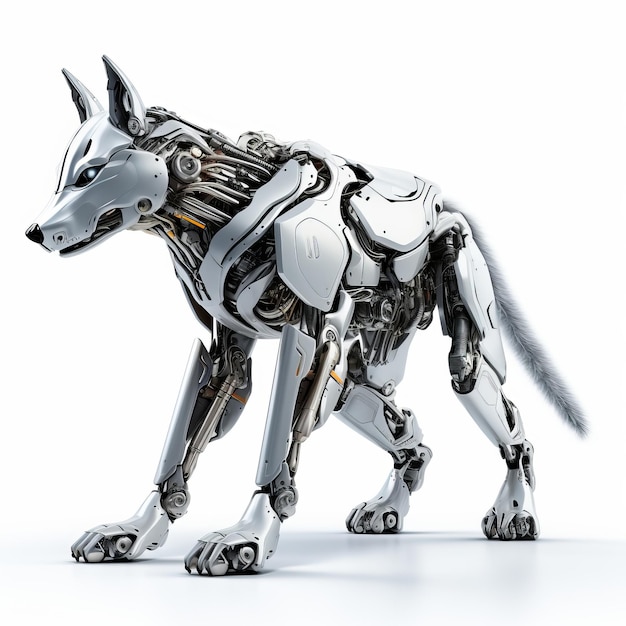 Wolf robot robotic animal isolated over white background