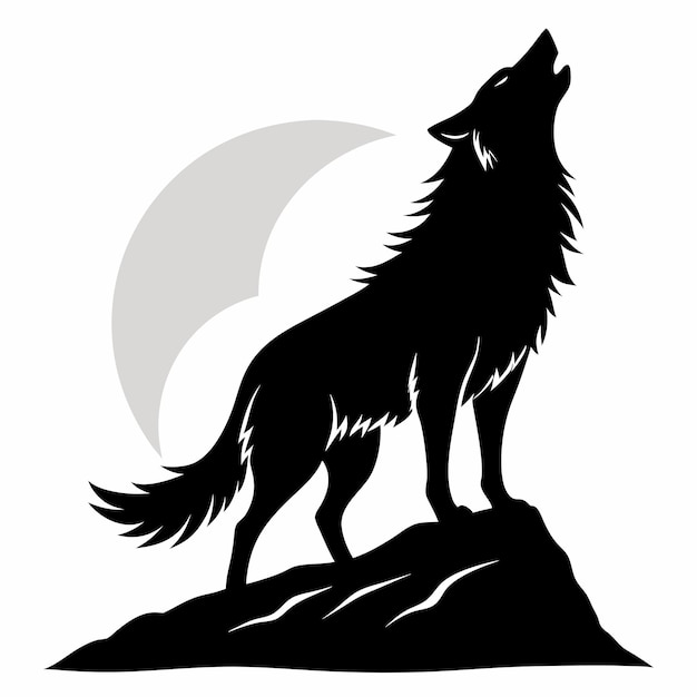 a wolf on a rock with a circle in the background