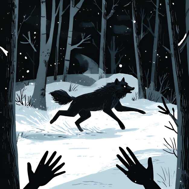 Wolf Running Through Snowy Forest