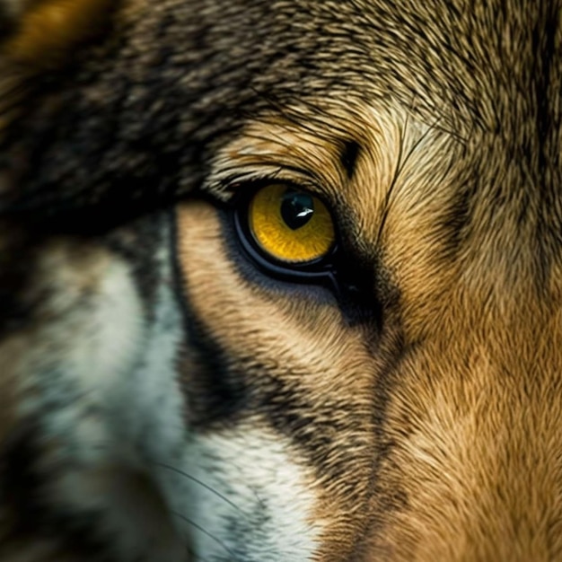 A wolf's eye is visible through the eyes of a wolf.