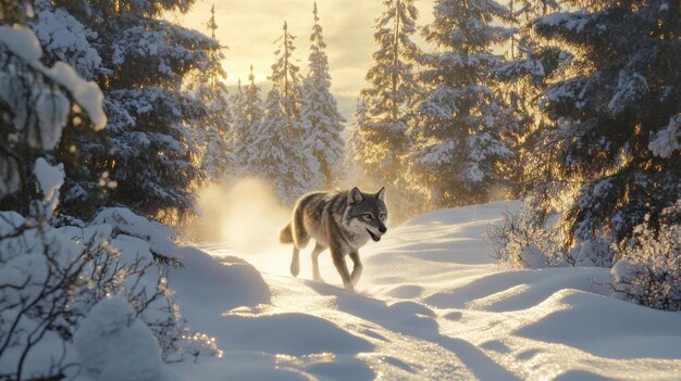 Wolf in a Snowy Forest