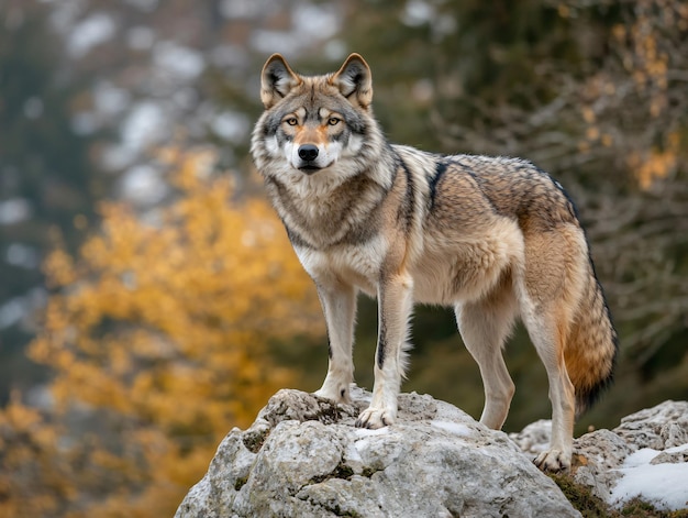 Photo wolf standing on natural terrain with natural blur background