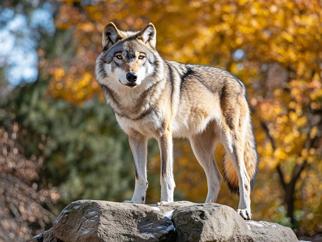 Photo wolf standing on natural terrain with natural blur background