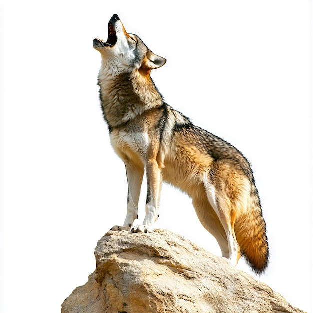 Photo a wolf standing on top of a rock with its mouth open