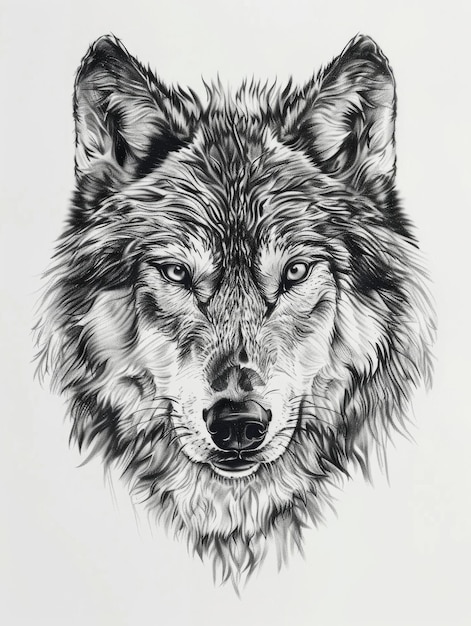 Photo wolf tattoo hand drawn black ink portrait of wolf with detailed stroke illustration