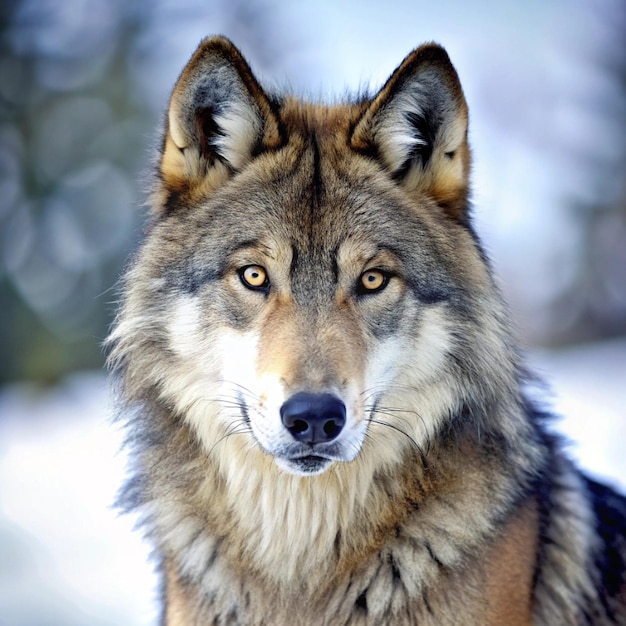 a wolf that has a brown nose and a black nose