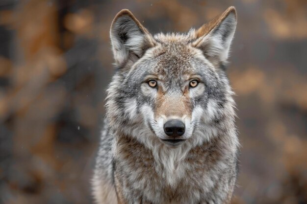 Photo a wolf that is looking at the camera with a background of trees and grass