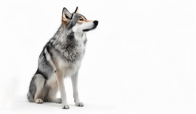 a wolf that is standing in front of a white background