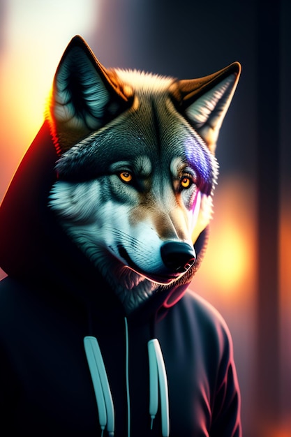 Photo a wolf wearing a hoodie with a black hoodie.