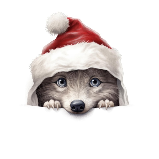 Wolf wearing Santa Hat