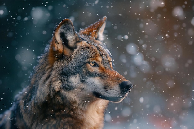 Wolf in the winter forest Wild animal in nature Snowfall