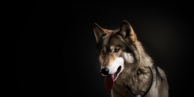 A wolf with a black background