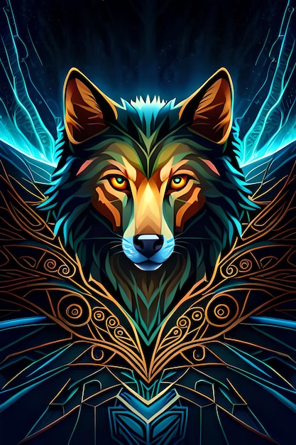 A wolf with a blue background and a black background.