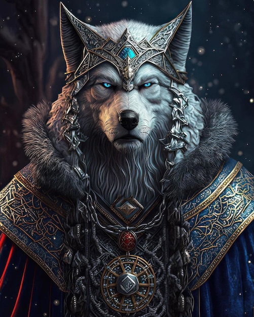 A wolf with a blue crown and a blue crown