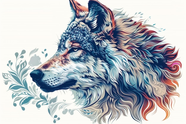 a wolf with a blue and white pattern