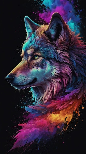 a wolf with a colorful background and the words wolf on it