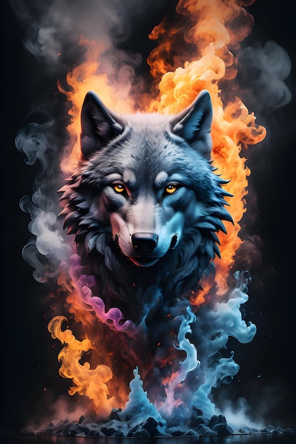 Photo a wolf with a fiery background