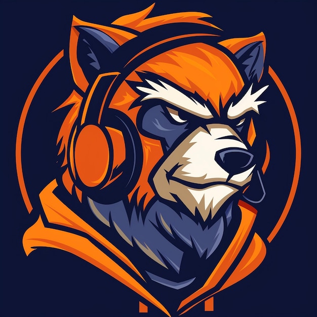 a wolf with headphones on and a logo of a wolf with a wolf on the back