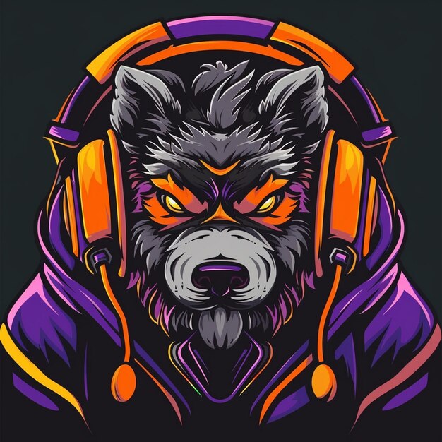 a wolf with headphones on and a picture of a wolf with the headphones on it