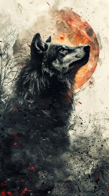 a wolf with a moon in the background