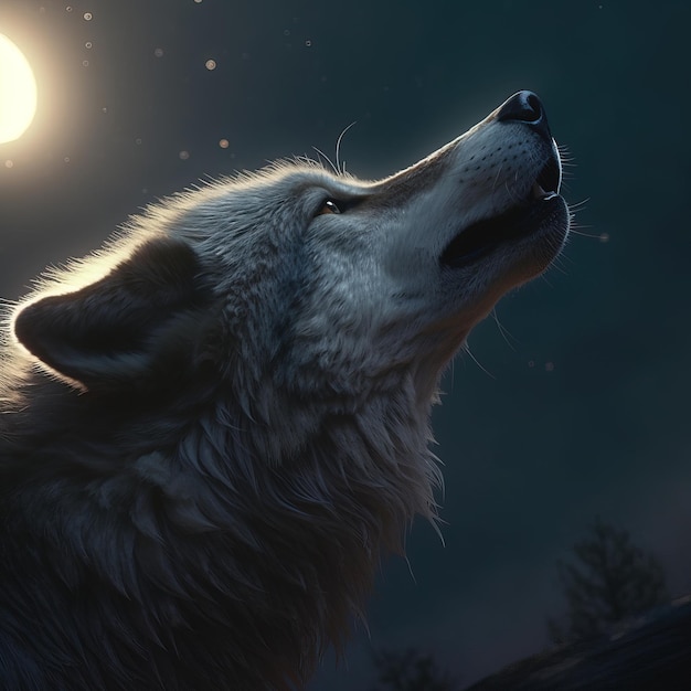 A wolf with the moon in the background